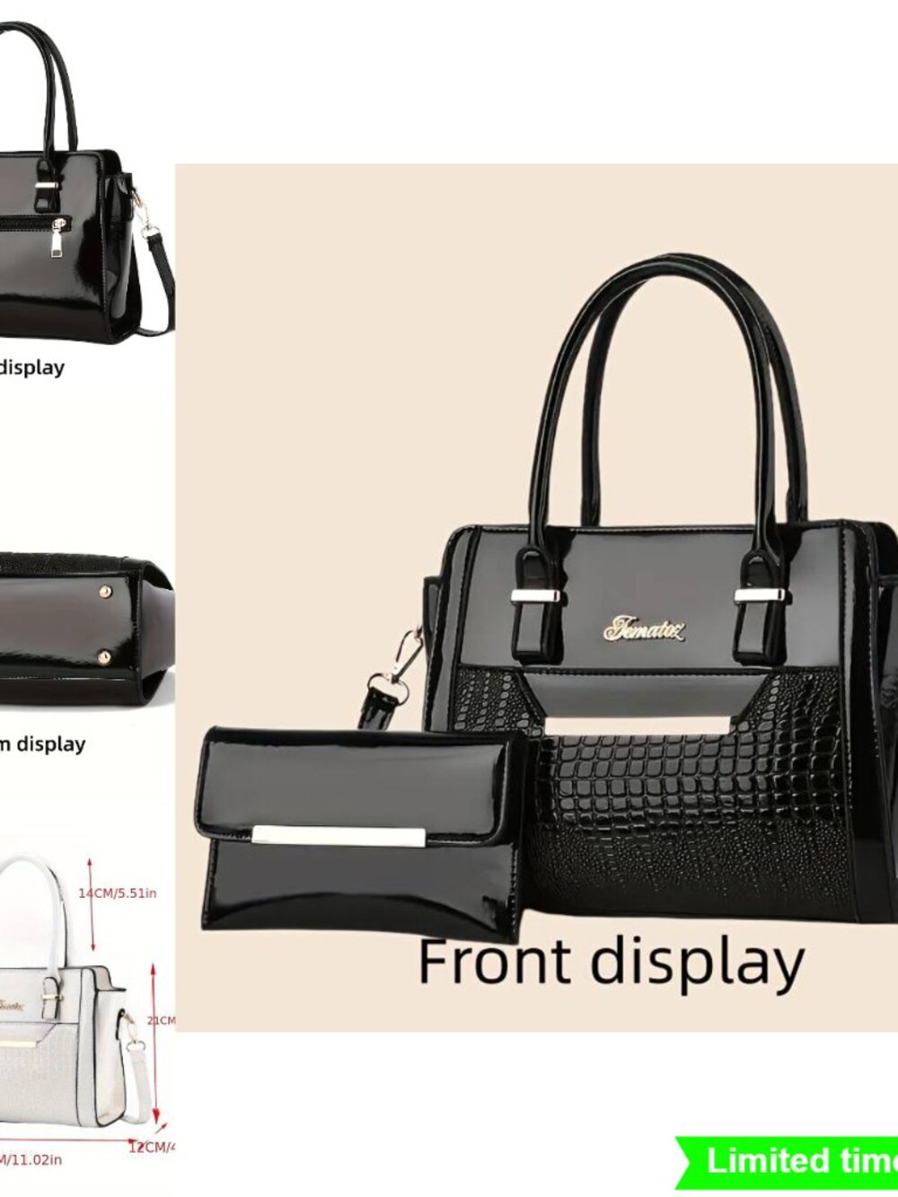 2pcs PU Leather Shoulder Bag Handbag Crocodile Pattern